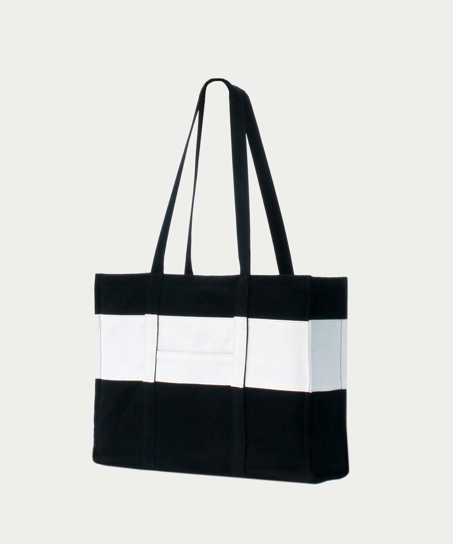 Line Patchwork Shopper Bag - Black