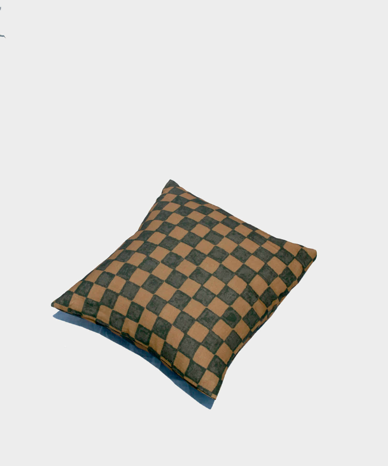 Checkerboard Linen Cushion Cover - Brown
